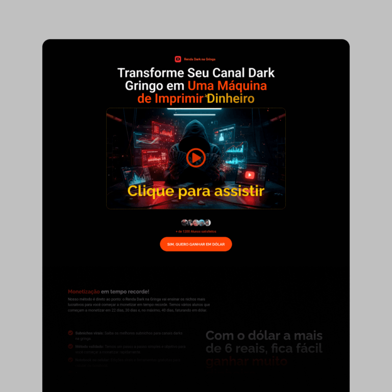 Landing page do curso Renda dark na Gringa