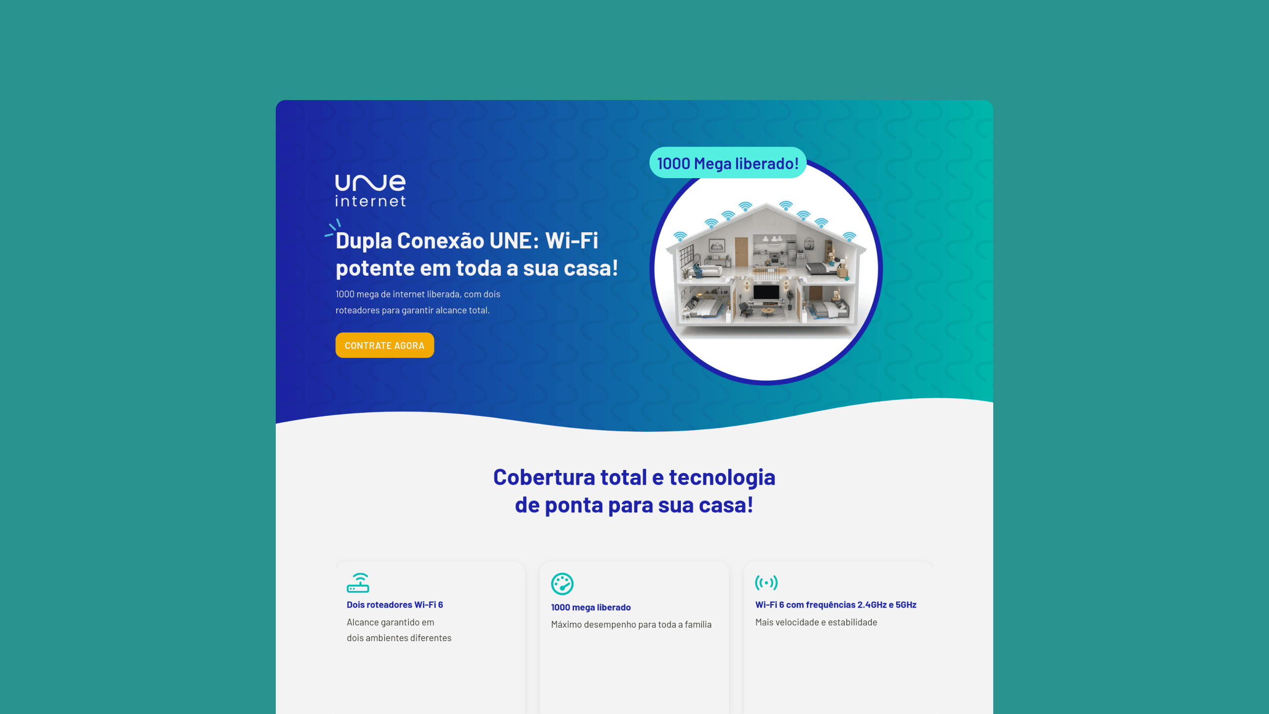 Uma landing page para um provedor de internet com a imagem de uma casa em destaque,